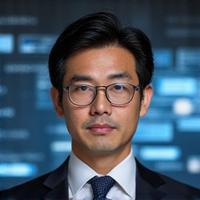 データモデリングスペシャリスト、佐藤健一。データ分析画面の前で真剣な表情